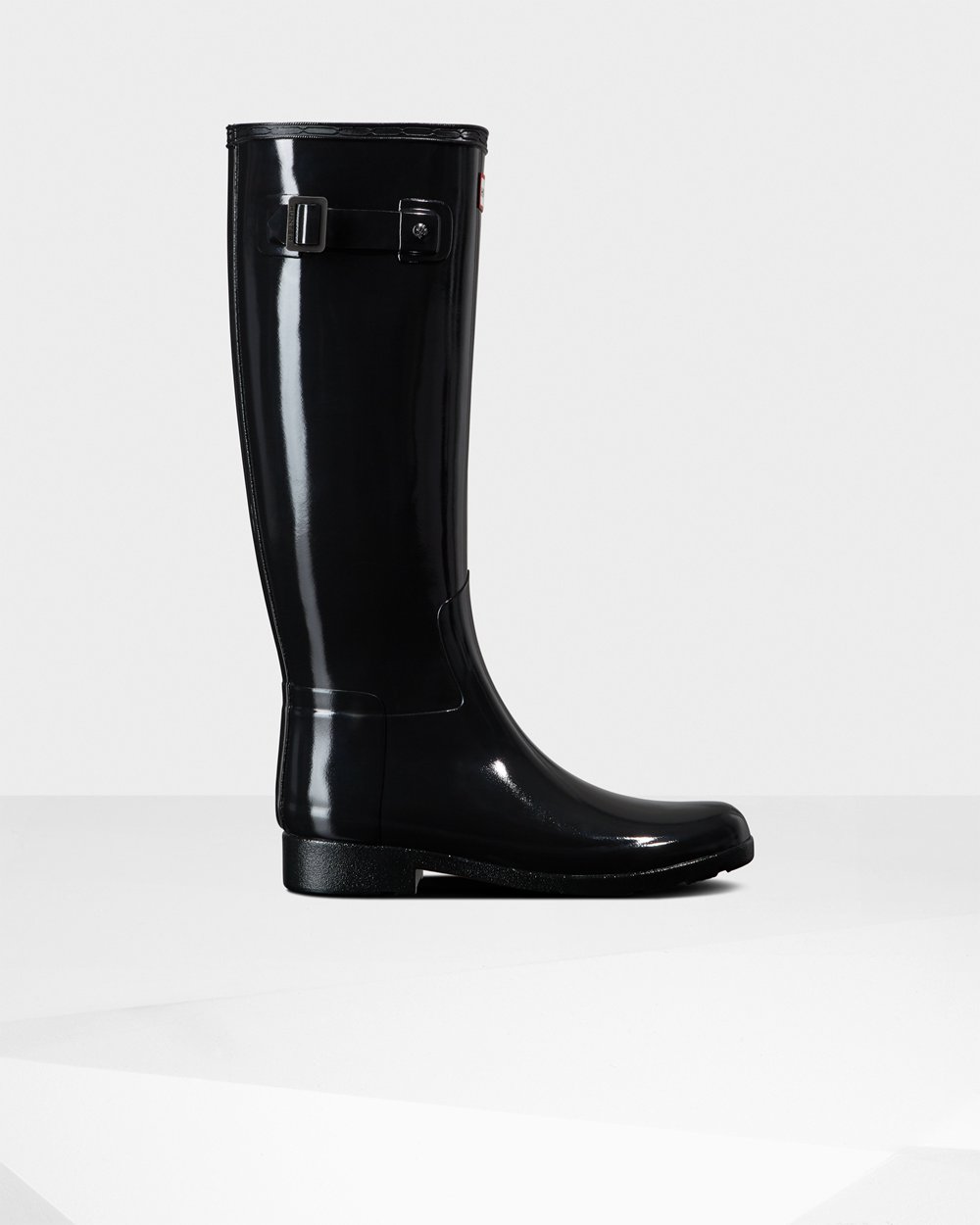 Hunter Refined Slim Fit Gloss Tall Rain Boots - Online Sale Womens Black - ERTFWS815